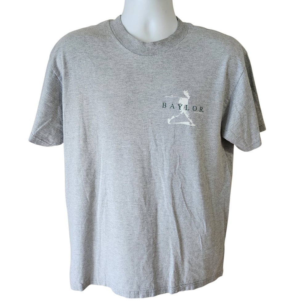 Baylor Baseball T Shirt Mens Large Gray Double Sided Graphic Hanes Beefy-T